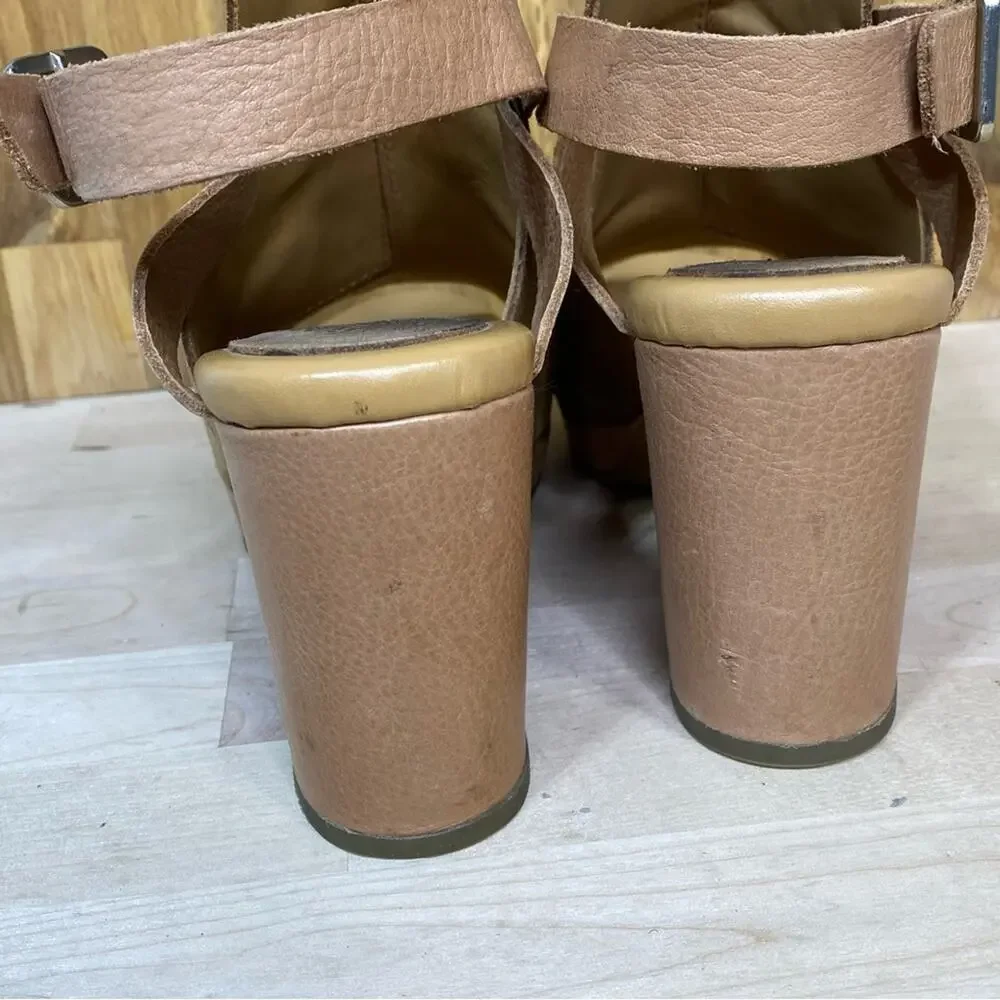 Kork Ease Hopi Suede Leather Peep Toe Sculpted Chunky Heel 7